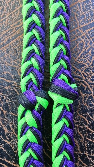 Martha Josey Super Knot Barrel Racing Rein Lime/Black/Purple