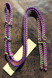 Martha Josey Super Knot Barrel Racing Rein Purple/Hot Pink/Lime