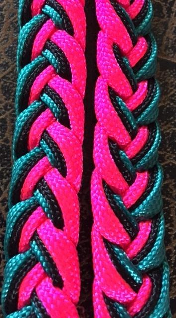 Martha Josey Super Knot Barrel Racing Rein Turquoise/Black/Hot Pink