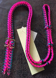 Martha Josey Super Knot Barrel Racing Rein Turquoise/Black/Hot Pink