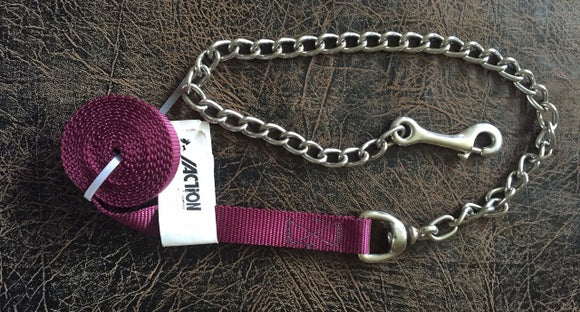 Burgundy Flat Nylon lead rope with chain