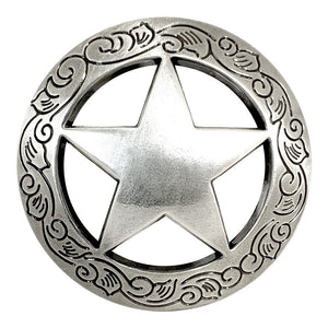 Texas Ranger Star 1-1/2" Antique Silver Western Engraved Concho
