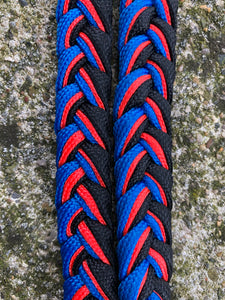 Martha Josey Super Knot Barrel Racing Rein Black Orange Royal Blue