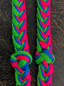 Martha Josey Super Knot Barrel Racing Rein Lime Royal Hot Pink