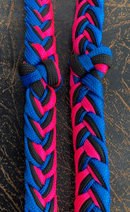 Martha Josey Super Knot Barrel Racing Rein Hot Pink Black Royal Blue