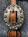 Schutz Brothers leather brow headstall with crystal buckles and spots