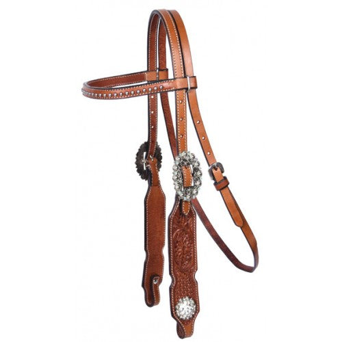 Schutz Brothers leather brow headstall with crystal buckles and spots