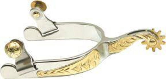 Ladies Abetta Engraved Brass Overlay Spurs Stainless Steel 15935L