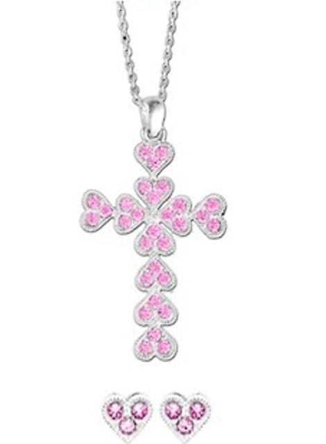 Western Edge Cross Pink Heart Jewelry Set TBJS2001PK