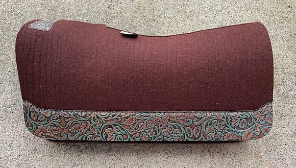 5 Star Saddle Pad Dark Chocolate 7/8 inch Turquoise Brown Cowboy Tooled wear leathers 30x28