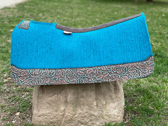 5 Star Saddle Pad Turquoise 7/8 inch Turquoise Brown Cowboy Tooled Wear Leathers30x30