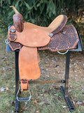 16 inch Pro Rider Saddle, brushed leather, buckstitch border, 4890-7MGT