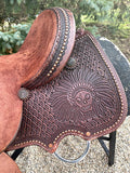 New 15 inch JB Heritage Barrel Saddle with copper dots and burst conchos