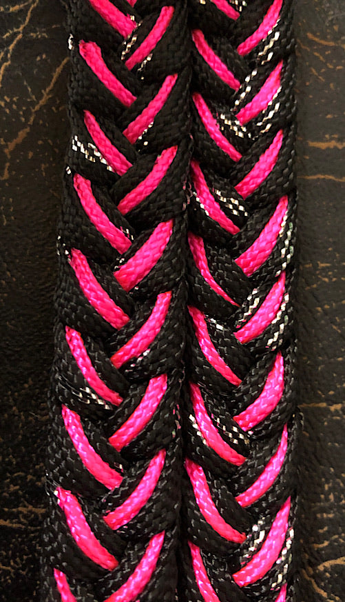 Martha Josey Super Knot Barrel Racing Rein Black Metallic/Hot Pink