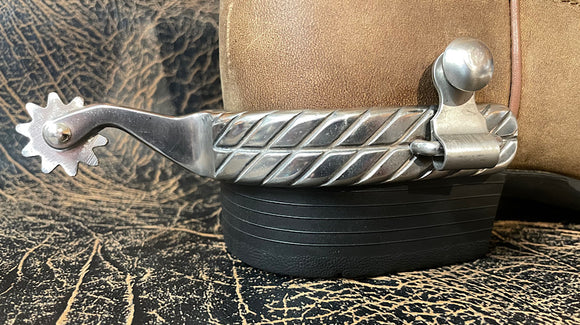 Mens Abetta Double Twist Roping Spurs Stainless Steel with Stainless Rowels