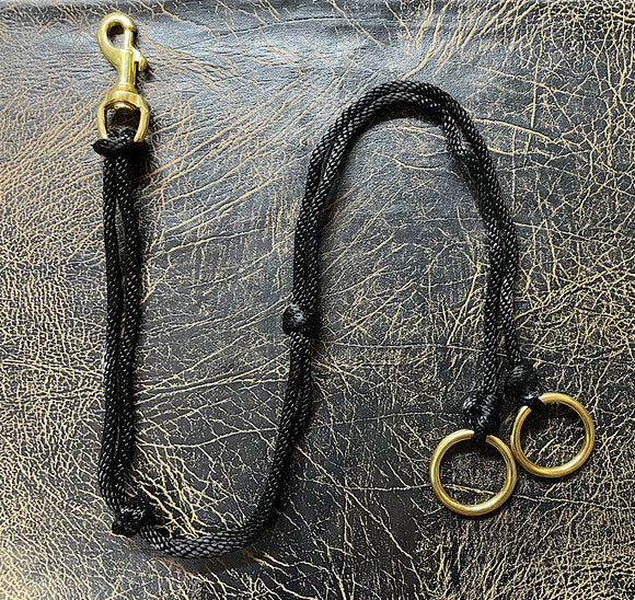 Black poly rope standing martingale with brass hardware