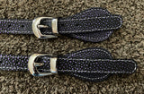 Purple, straight, leather spur straps with 5/8" stainless steel adjustable buckles
