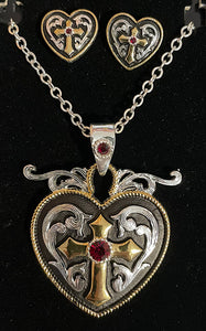 Western Edge Heart Cross Red Crystal Jewelry Set TBJS2510