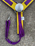 Horse Nylon Breast Collar with Center Concho, Purple and Golden Yellow