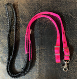 Braided Black Barrel Rein with Hot Pink Nylon Ends