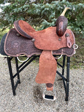 New 15 inch JB Heritage Barrel Saddle with copper dots and burst conchos