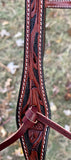 Professionals Choice chestnut colored single ear headstall with stitched borders and black vine tooling 3P1027-C