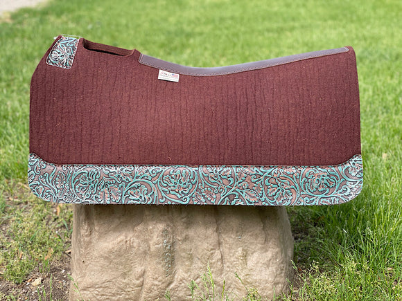 5 Star Saddle Pad Dark Chocolate 7/8 inch Turquoise Brown Cowboy Tooled FL 30x30