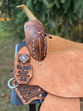 16 inch Pro Rider Saddle, brushed leather, buckstitch border, 4890-7MGT