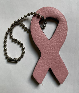 Pink leather Breast Cancer Ribbon Keychain,