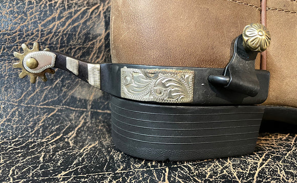 Ladies Abetta Roping Spurs with Engraved Silver Overlay