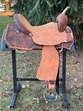 16 inch Pro Rider Saddle, brushed leather, buckstitch border, 4890-7MGT