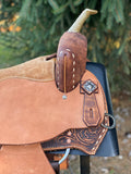 16 inch Pro Rider Saddle, brushed leather, buckstitch border, 4890-7MGT
